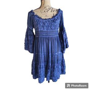 AREA STARS Short  Dress / Women’s A Line Embroidered Off Shoulder Boho XS